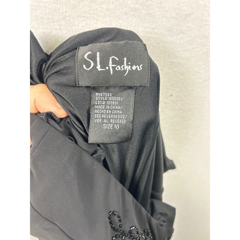 SL Fashions Black Beaded Criss Cross Back Flutter Sleeve Midi Dress Size 10 - Picture 3 of 9